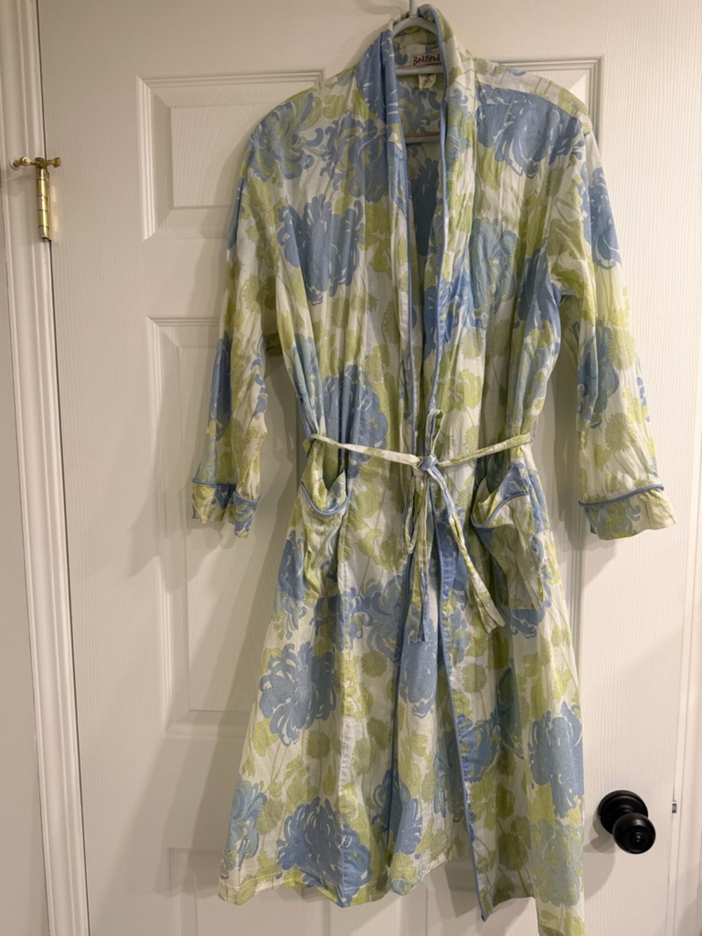 BedHead Floral Cotton Robe in Blue and Light Green